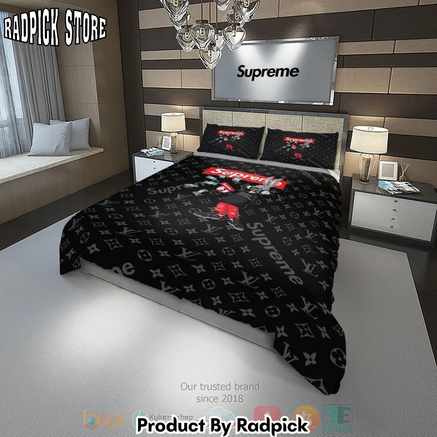 Radpick best bugs bunny money supreme louis vuitton brand black pattern quilt bedroom sets rp3278381